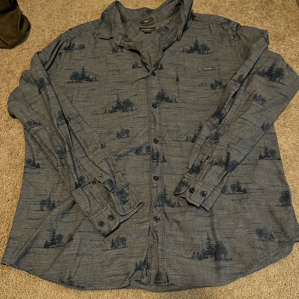 Denim forest print Eddie Bauer shirt